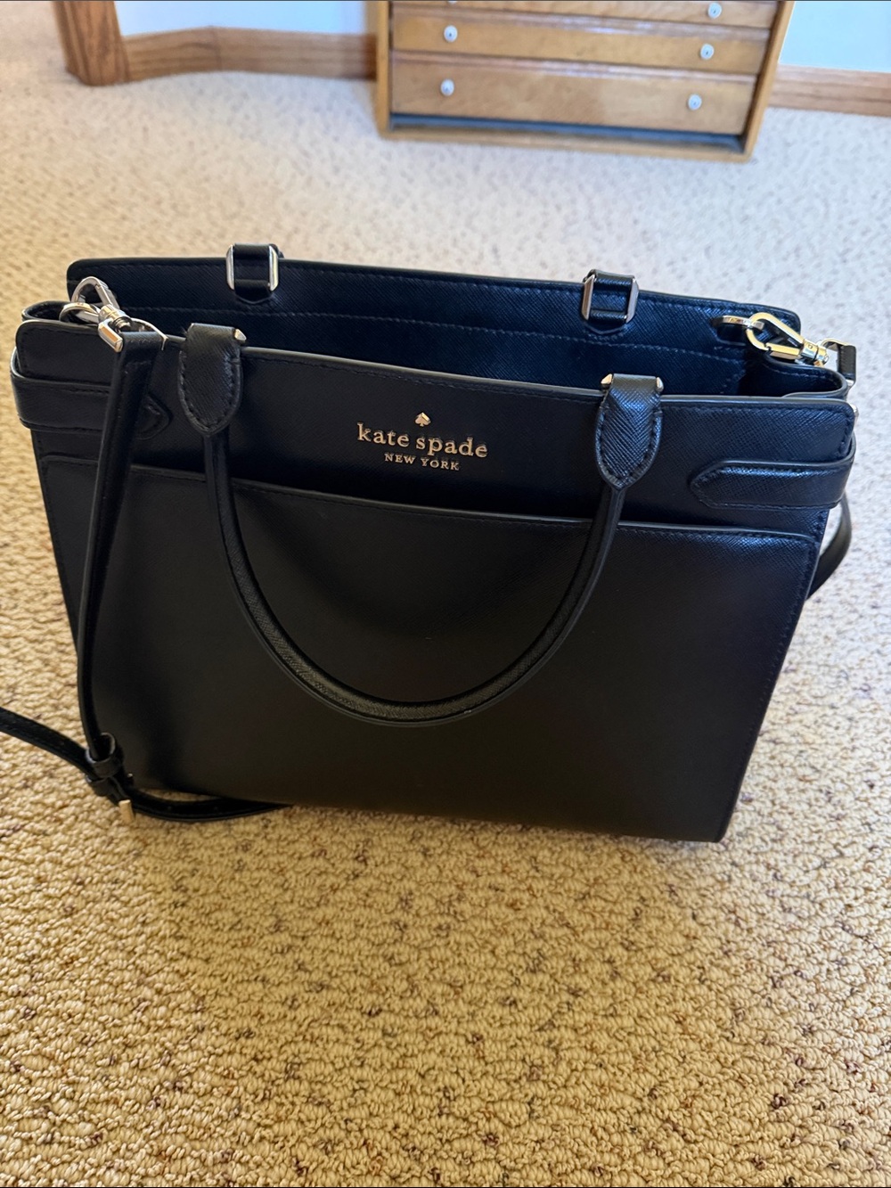 kate spade Black Leather Structured Tote with Shoulder Strap